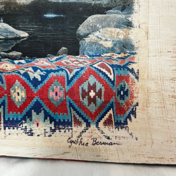 Decoupage Wall Art Landscape Waterfall Afghan Tribal Artist Signed Minimalistic - Picture 2 of 7
